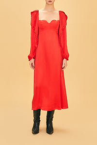 Robe longue encolure cœur en coton - Rouge