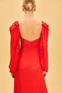 Robe longue encolure cœur en coton - Rouge