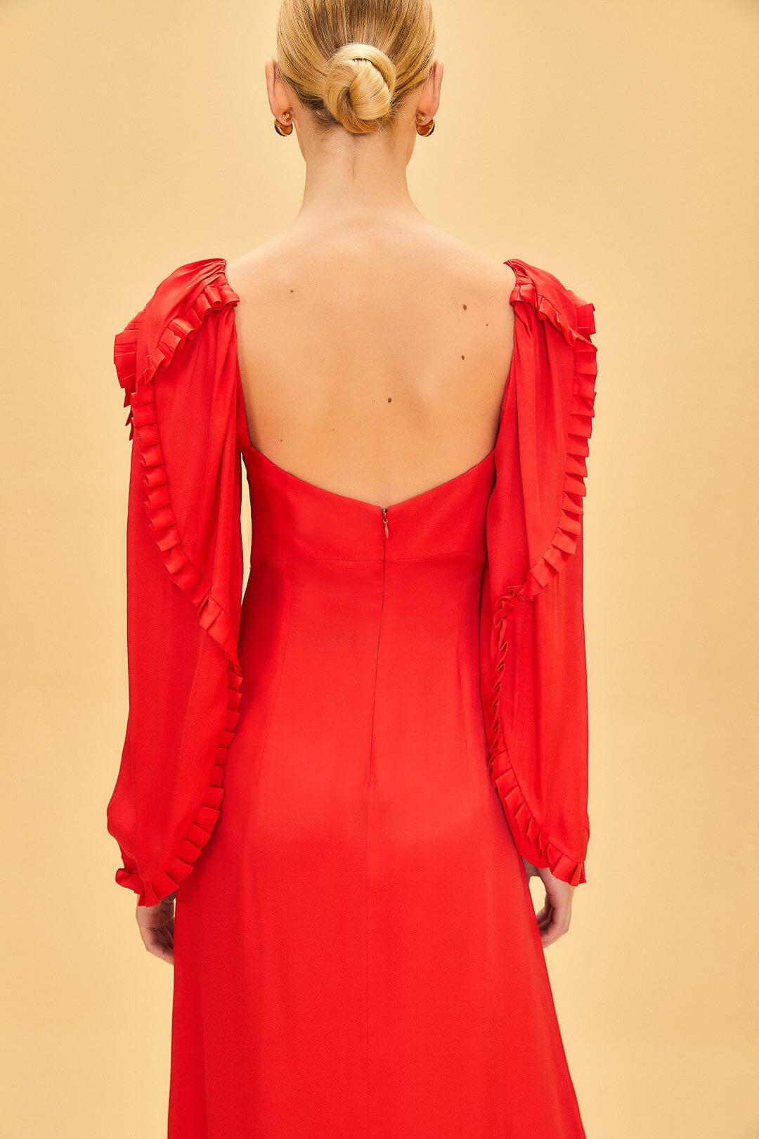 Robe longue encolure cœur en coton - Rouge