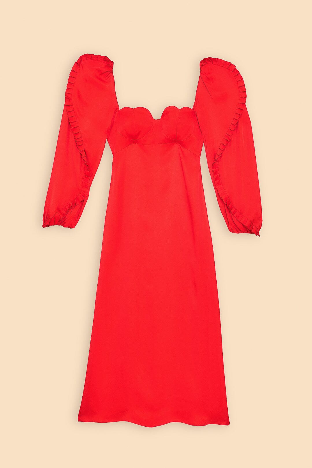 Robe longue encolure cœur en coton - Rouge