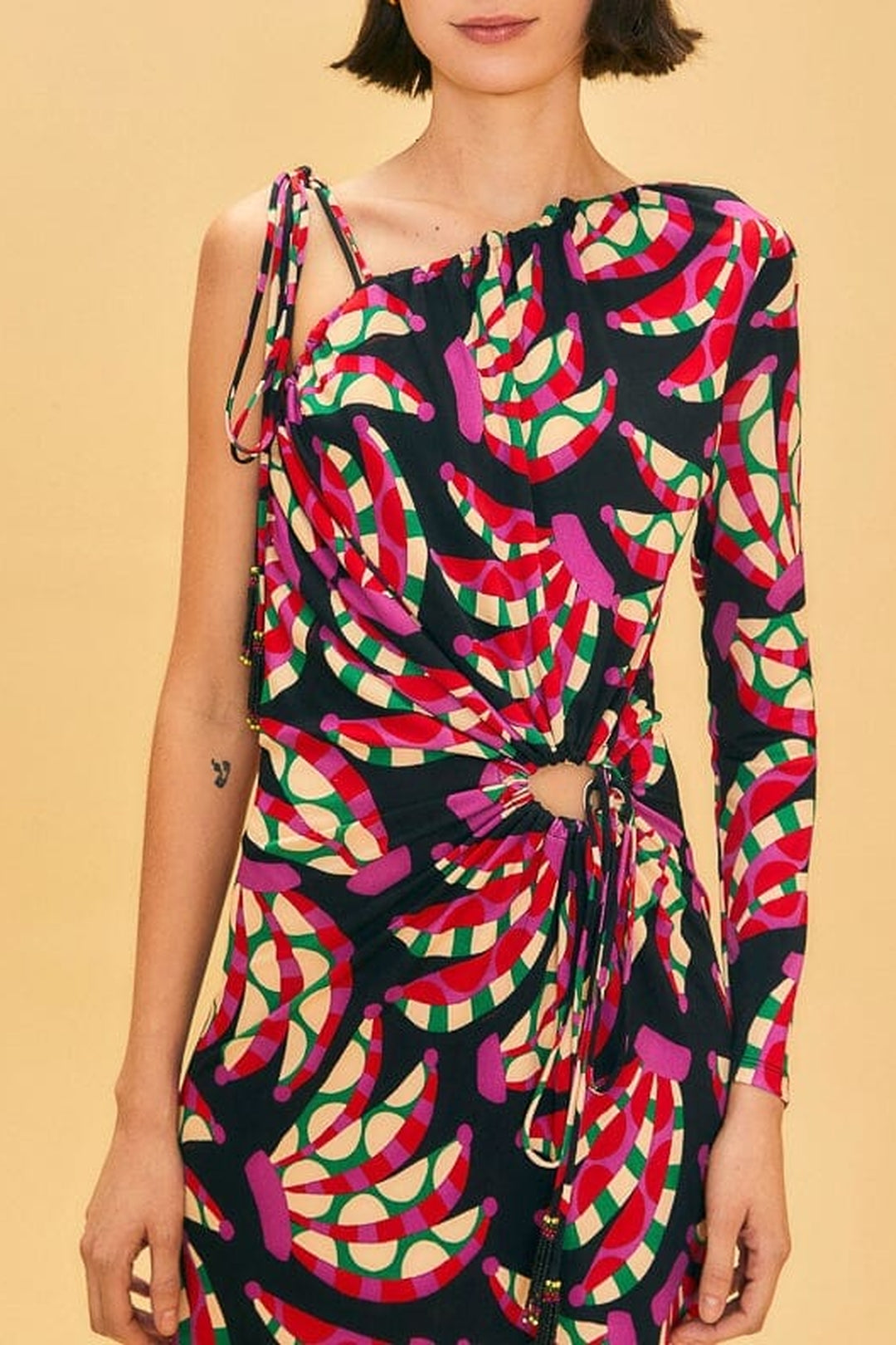 Robe longue épaule asymétrique - Rouge