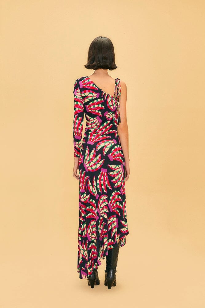 Robe longue épaule asymétrique - Rouge