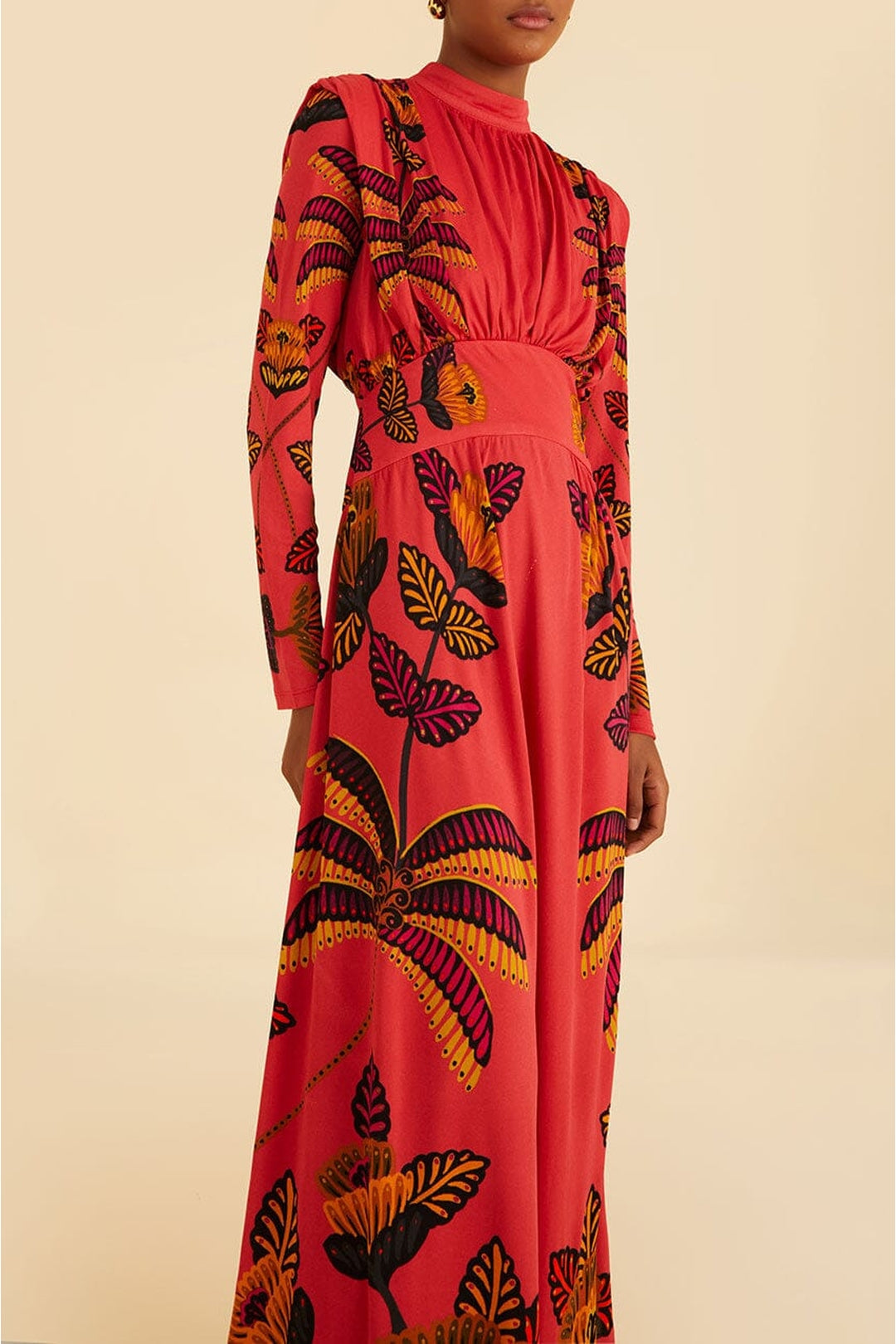 Robe longue Living Bloom Blush à col montant - Rose