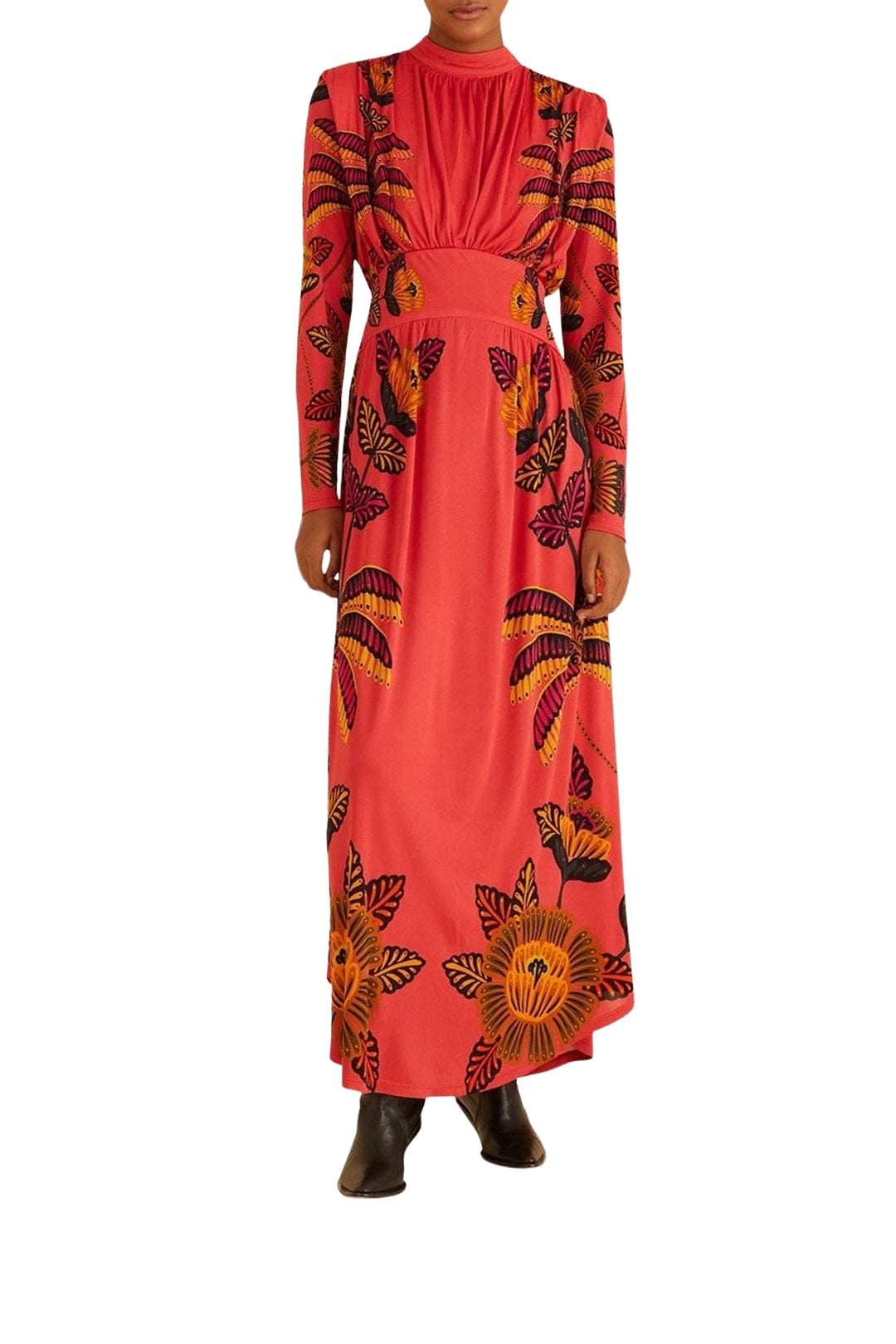 Robe longue Living Bloom Blush à col montant - Rose