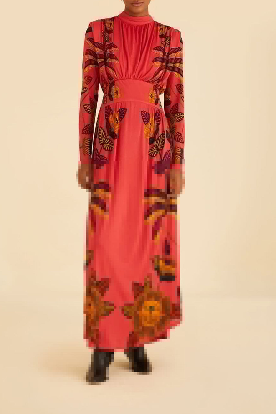 Robe longue Living Bloom Blush à col montant - Rose