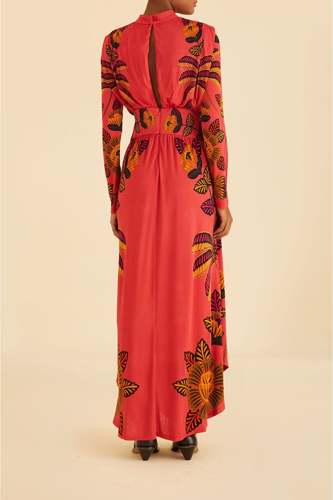 Robe longue Living Bloom Blush à col montant - Rose