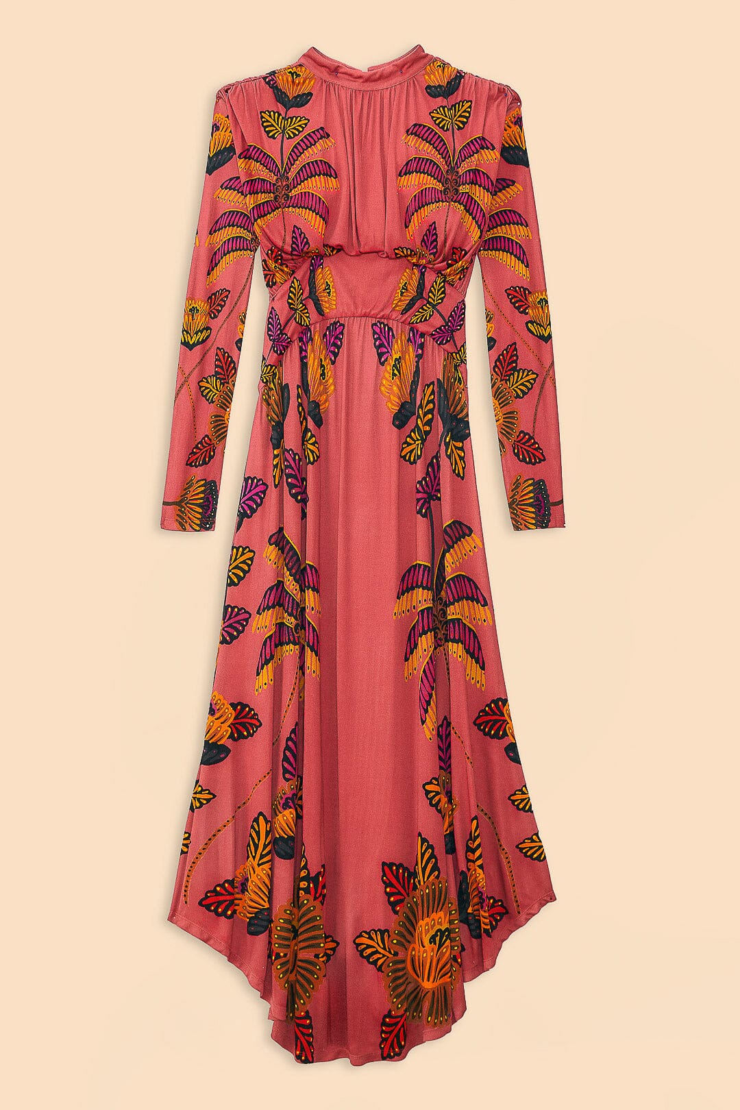 Robe longue Living Bloom Blush à col montant - Rose