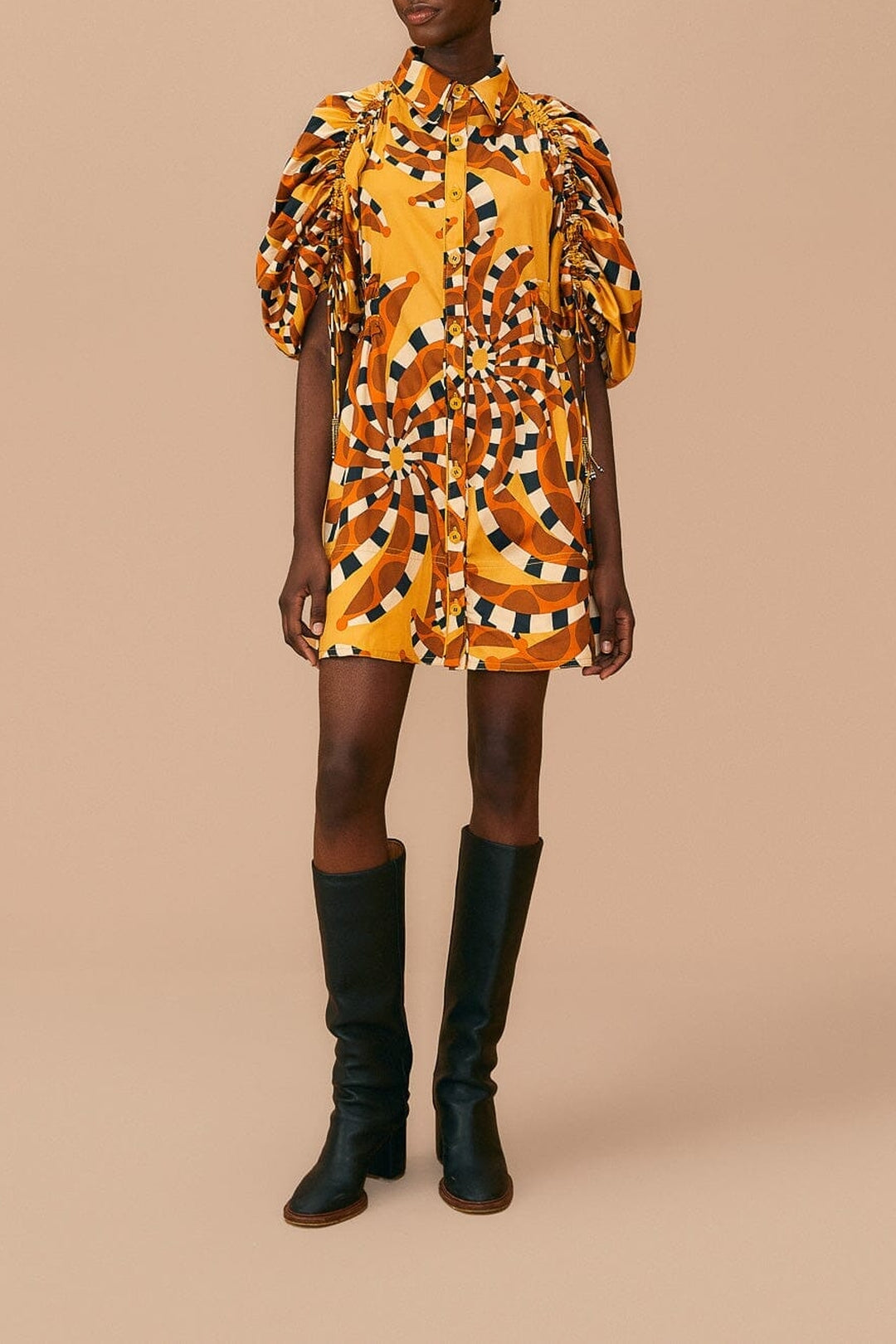 Robe courte à boutons Bananada en coton - Jaune