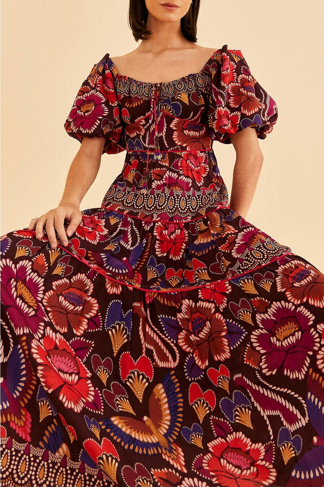 Robe longue à manches courtes - Rouge