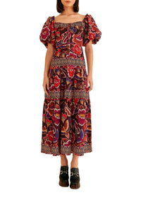 Robe longue à manches courtes - Rouge