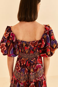 Robe longue à manches courtes - Rouge