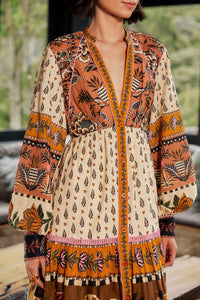 Robe midi Ainika col V en coton - Beige
