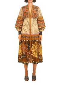 Robe midi Ainika col V en coton - Beige