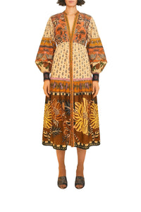 Floral Beige Robe midi - Floral Beige