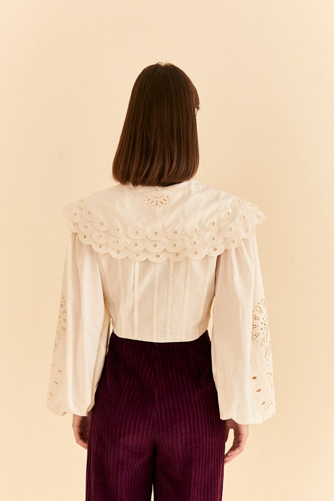 Blouse Richelieu à grand col - Blanc
