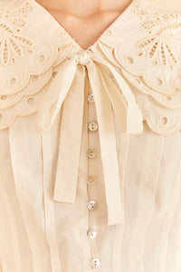Blouse Richelieu à grand col - Blanc