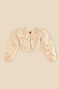 Blouse Richelieu à grand col - Blanc