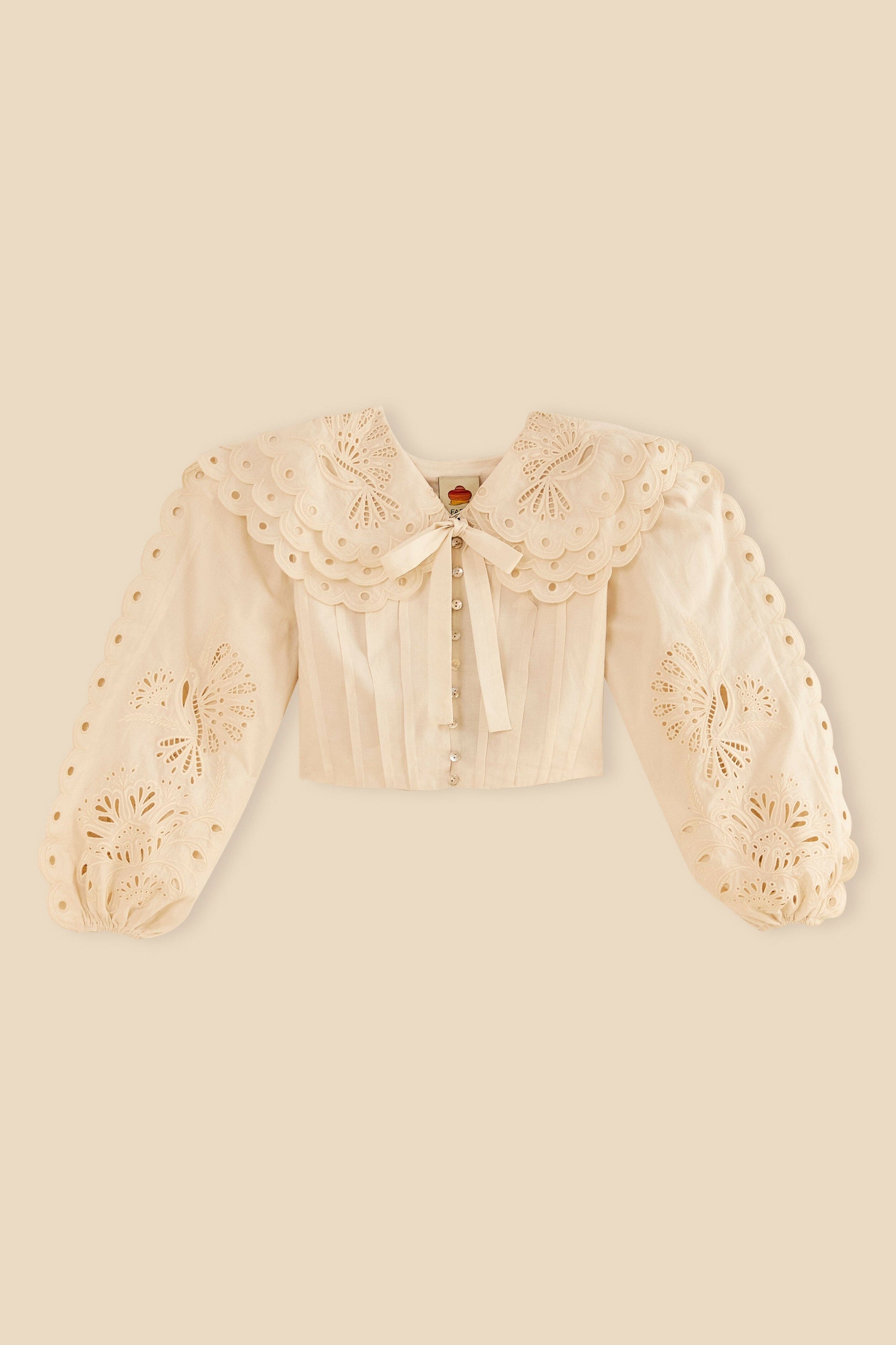 Blouse Richelieu à grand col - Blanc