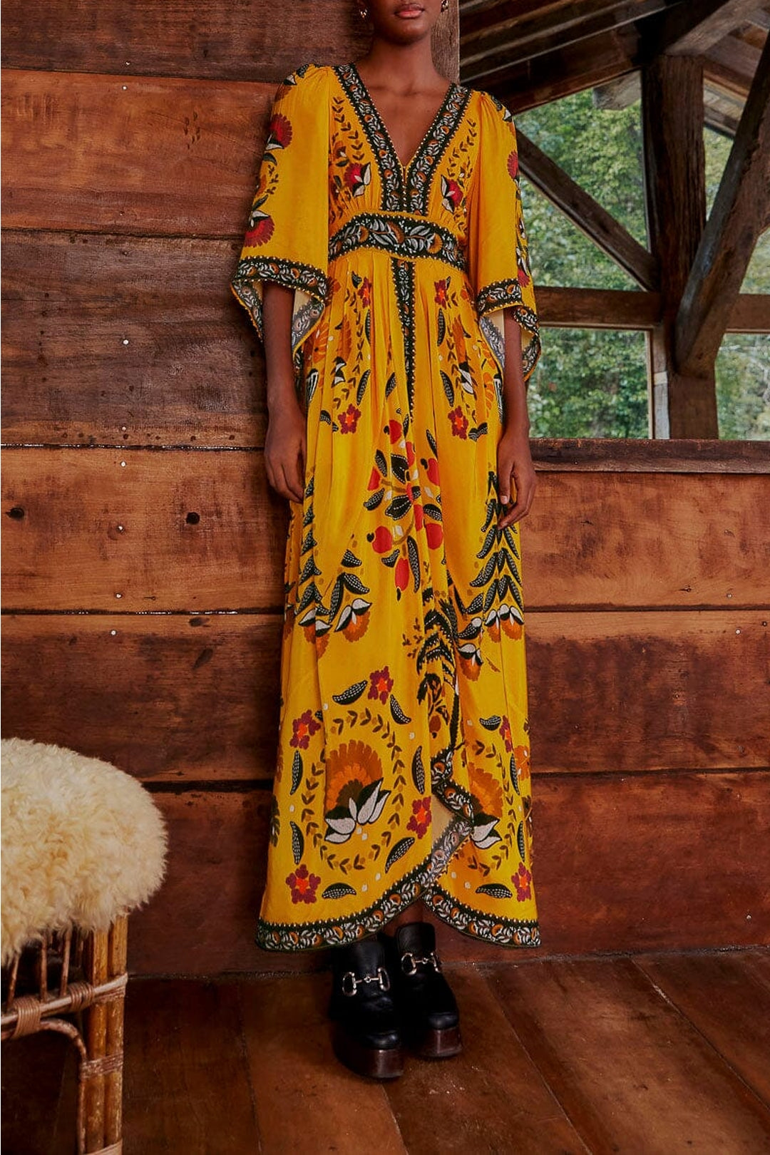 Robe longue caftan Tropical Tapestry - Orange