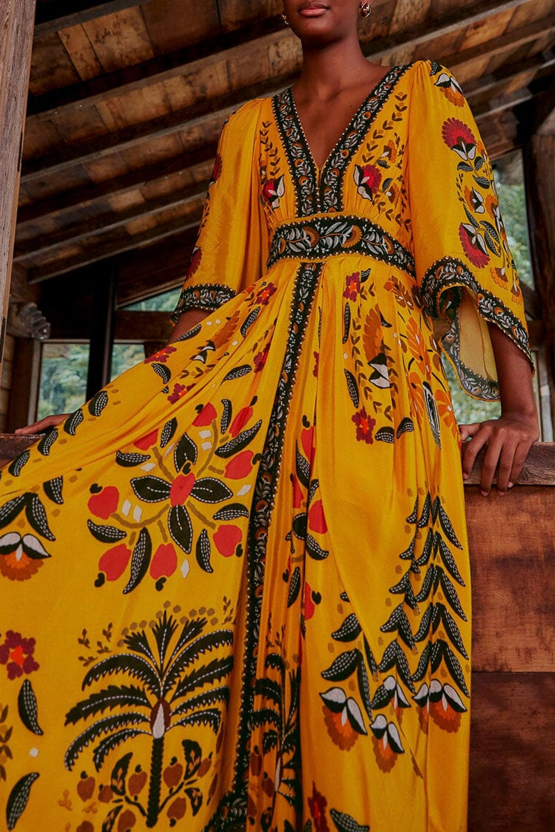Robe longue caftan Tropical Tapestry - Orange