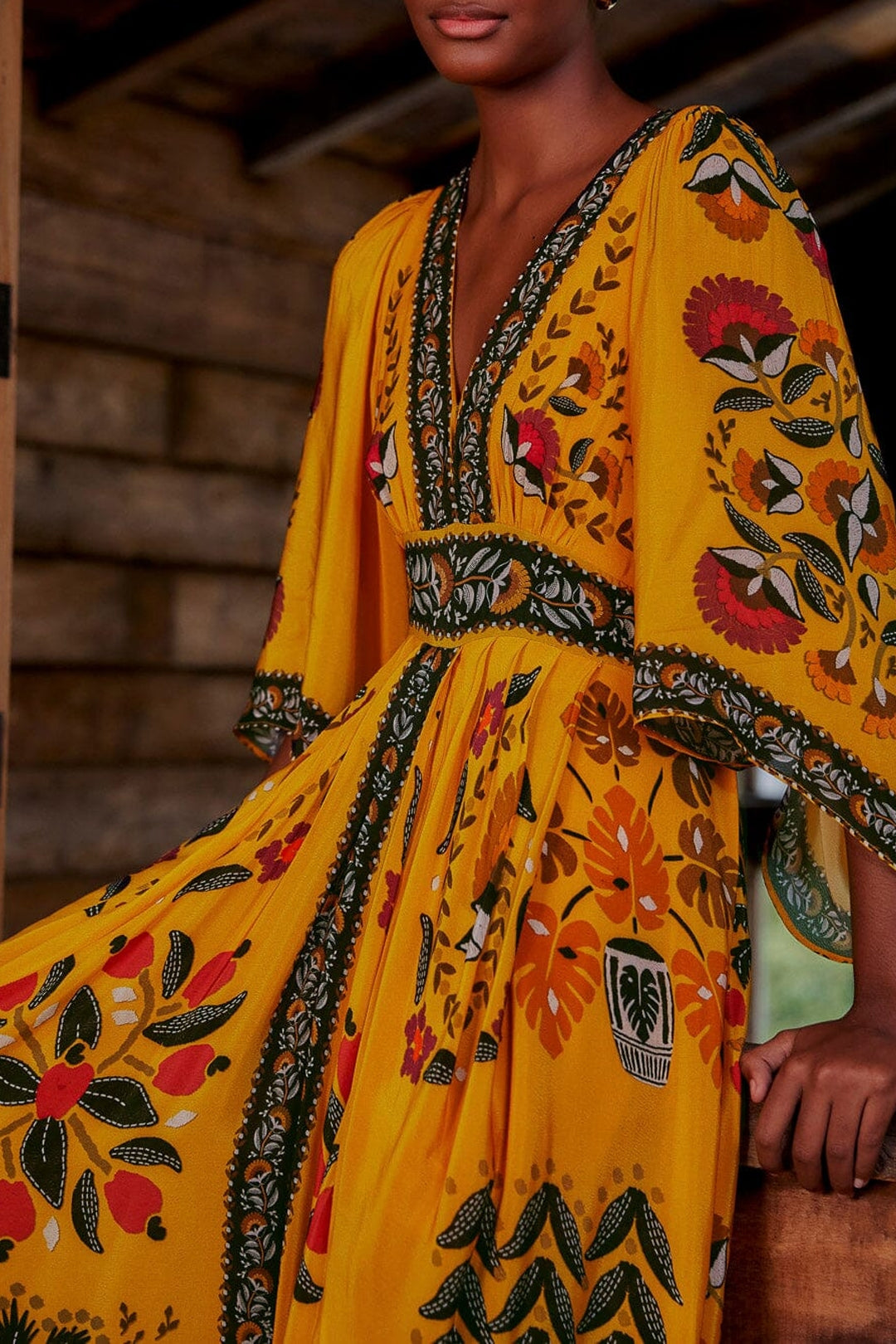 Robe longue caftan Tropical Tapestry - Orange