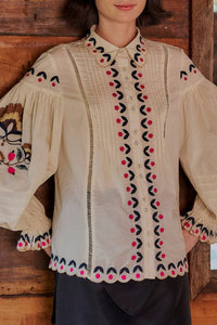Blouse Palms paradise brodée - Beige