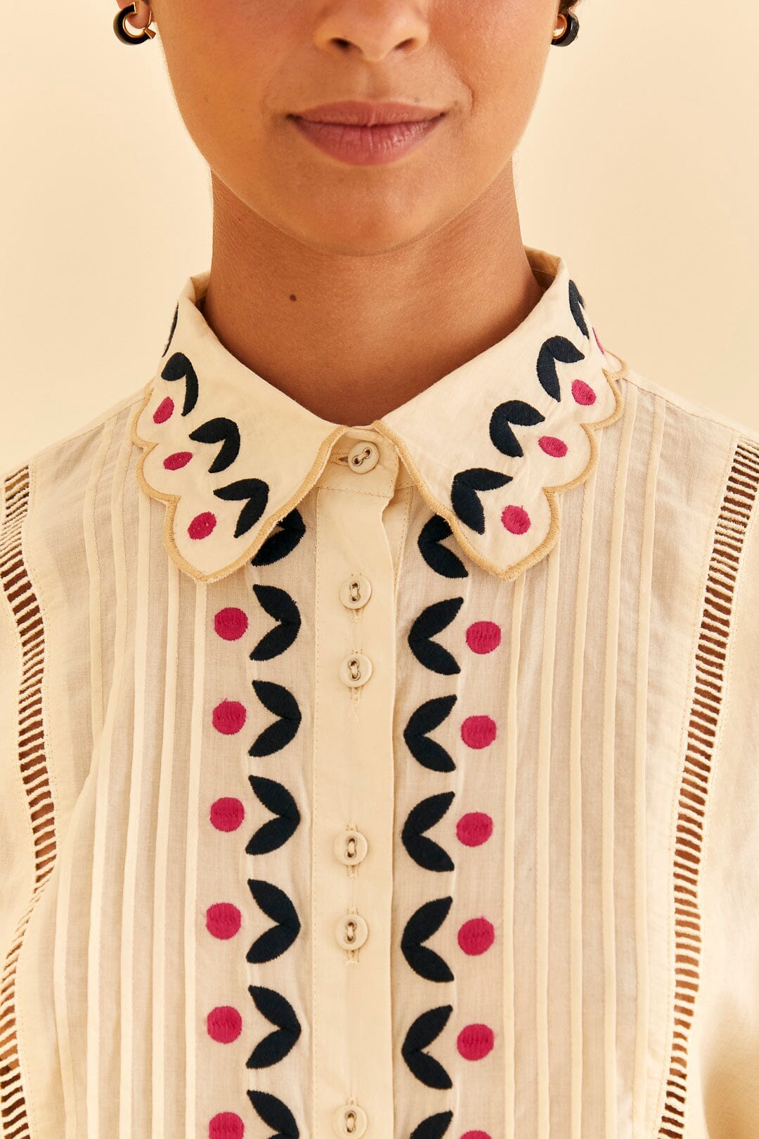 Blouse Palms paradise brodée - Beige