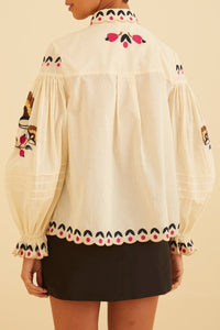Blouse Palms paradise brodée - Beige
