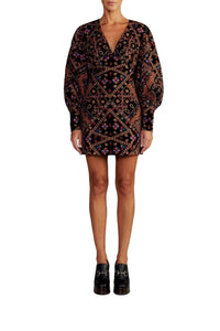 Robe courte en velours côtelé brodé - Marron