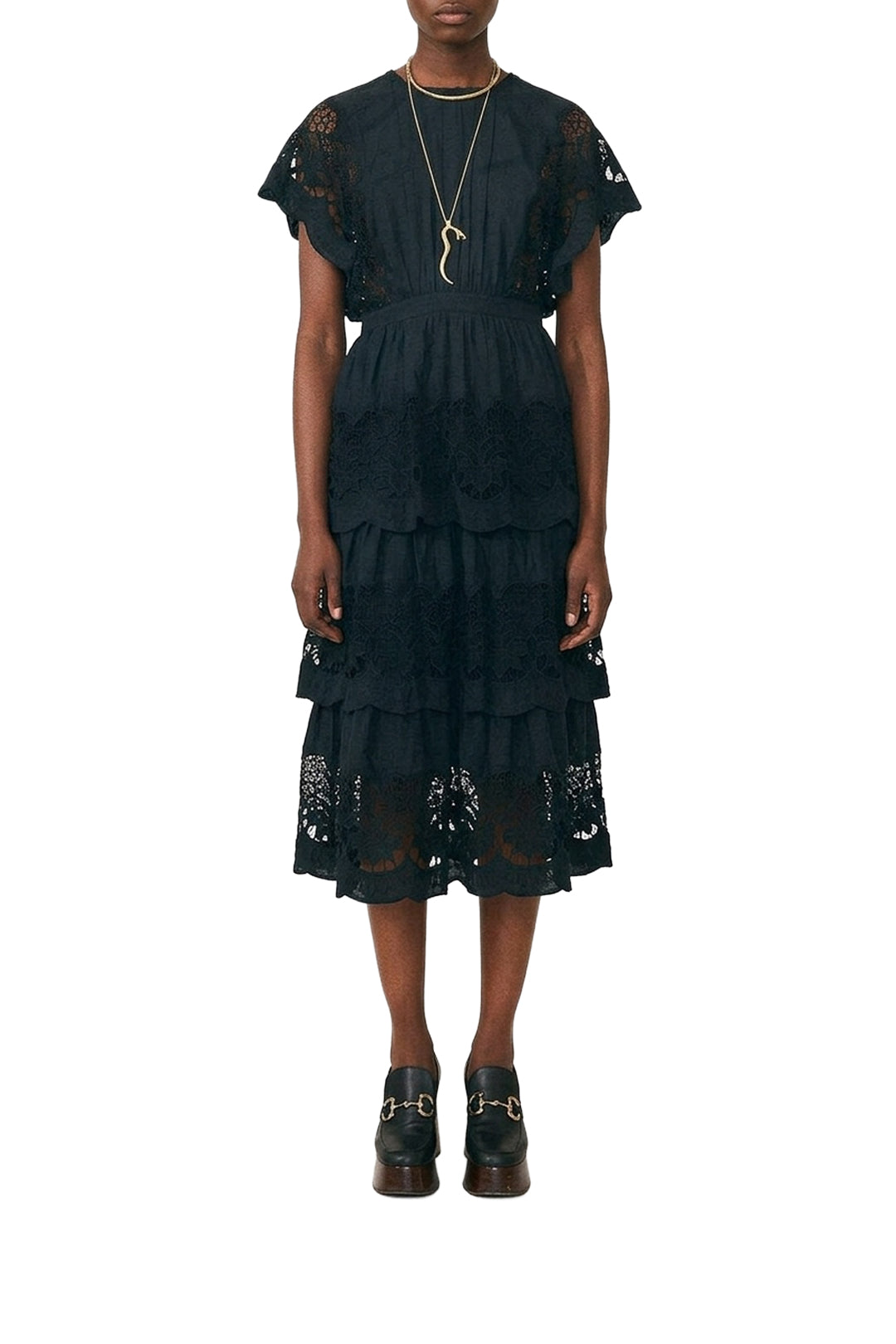 Robe midi Richilieu - Noir