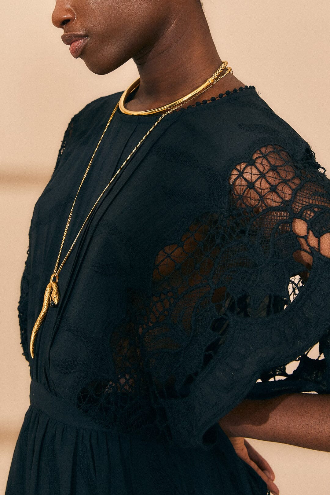 Robe midi Richilieu - Noir