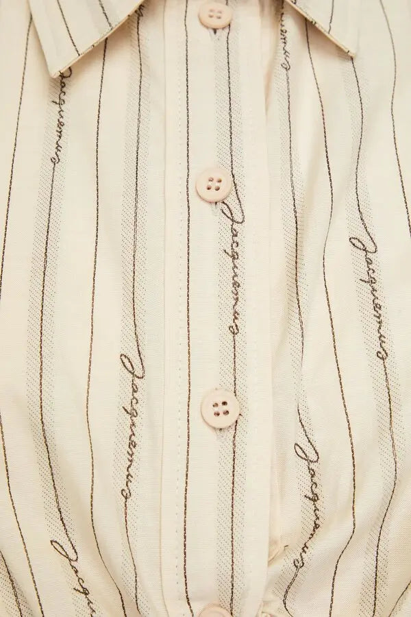 Chemise Plidao courte à rayures logo - Jacquard Beige Logo Strip