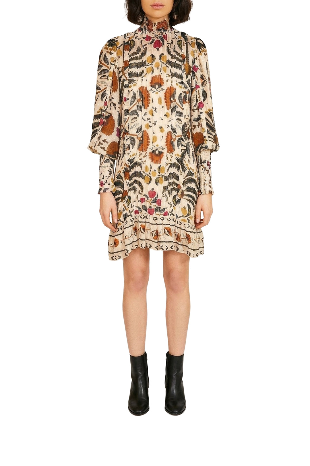 Palms paradise high neck short dress - Beige