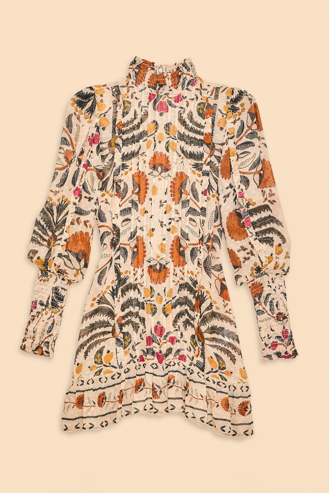 Palms paradise high neck short dress - Beige