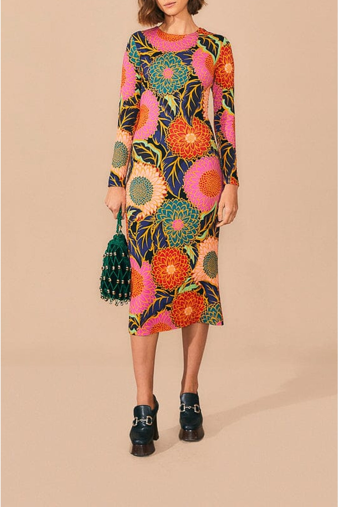 Robe midi Jardin vintage à manches bouffantes - Orange