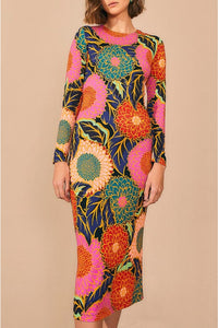 Robe midi Jardin vintage à manches bouffantes - Orange