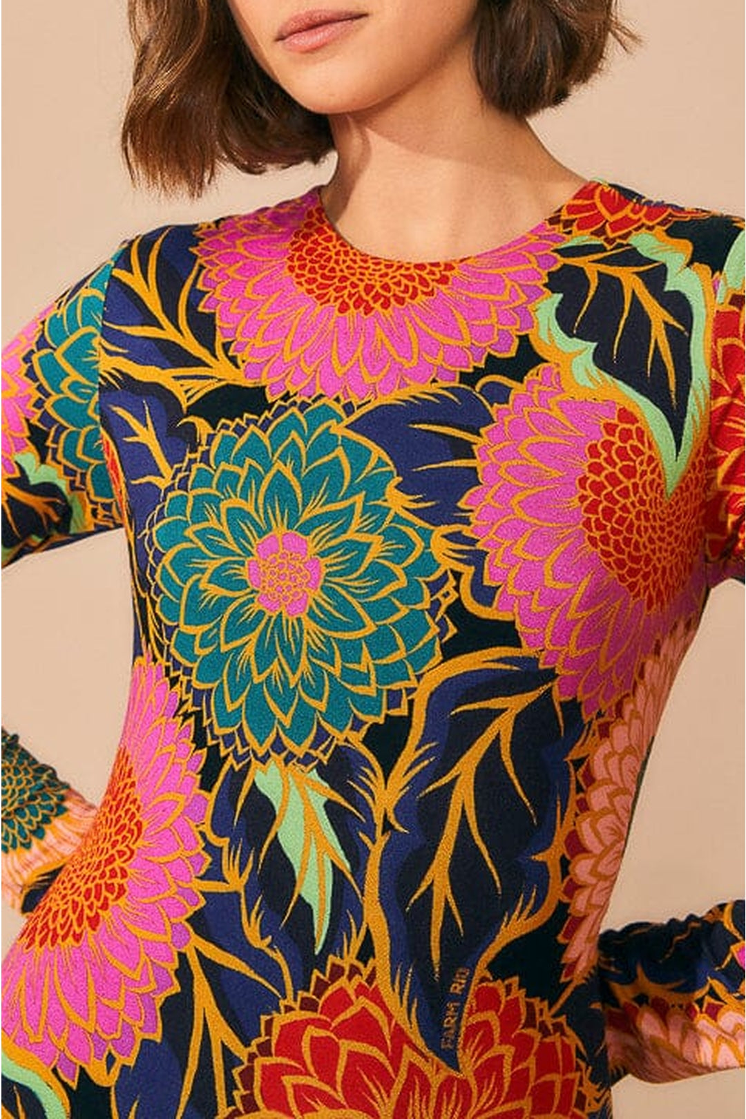 Robe midi Jardin vintage à manches bouffantes - Orange