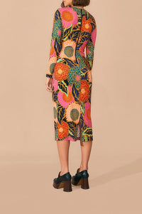 Robe midi Jardin vintage à manches bouffantes - Orange