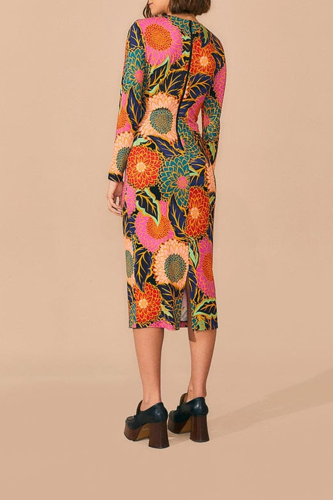 Robe midi Jardin vintage à manches bouffantes - Orange