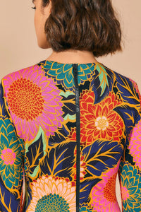 Robe midi Jardin vintage à manches bouffantes - Orange