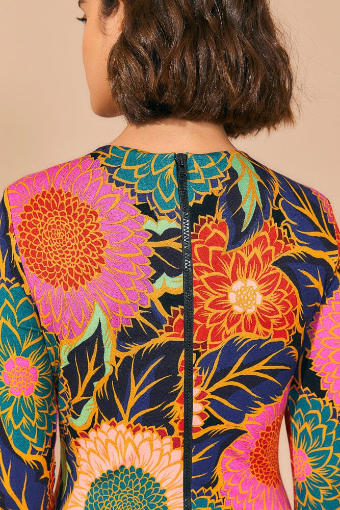 Robe midi Jardin vintage à manches bouffantes - Orange