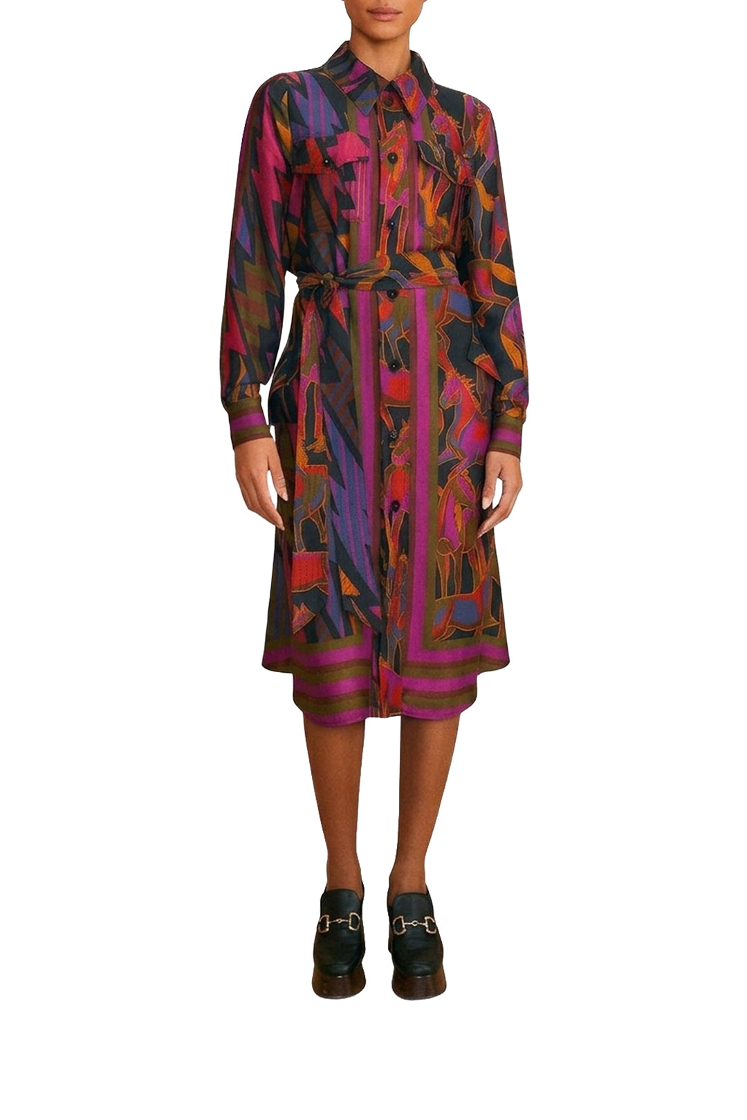 Robe midi à motifs de chevaux sauvages - Violet