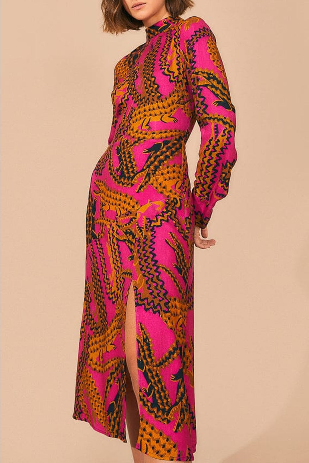 Robe midi fendue - Rose