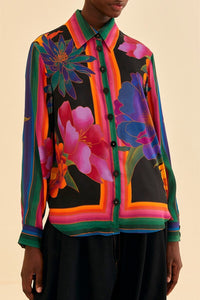 Chemise Flower Season en foulard - Noir