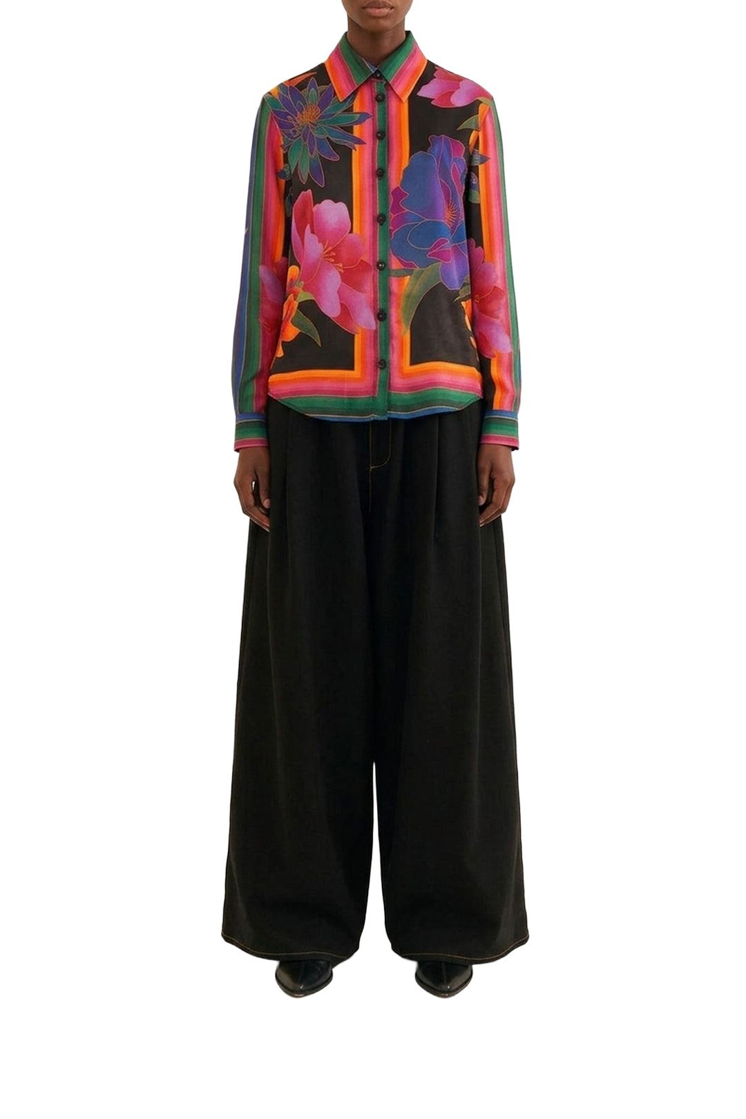 Chemise Flower Season en foulard - Noir