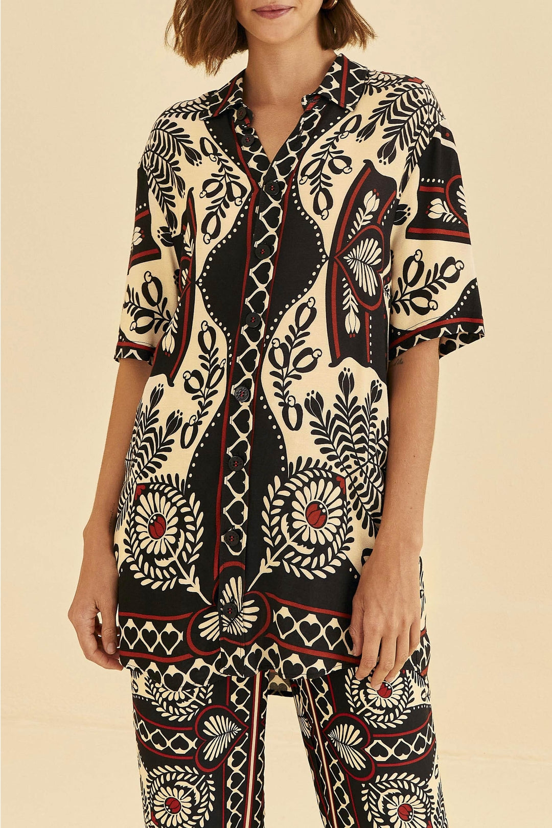 Chemise Passion en foulard à manches courtes - Noir