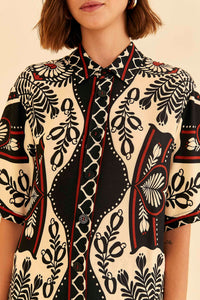 Chemise Passion en foulard à manches courtes - Noir