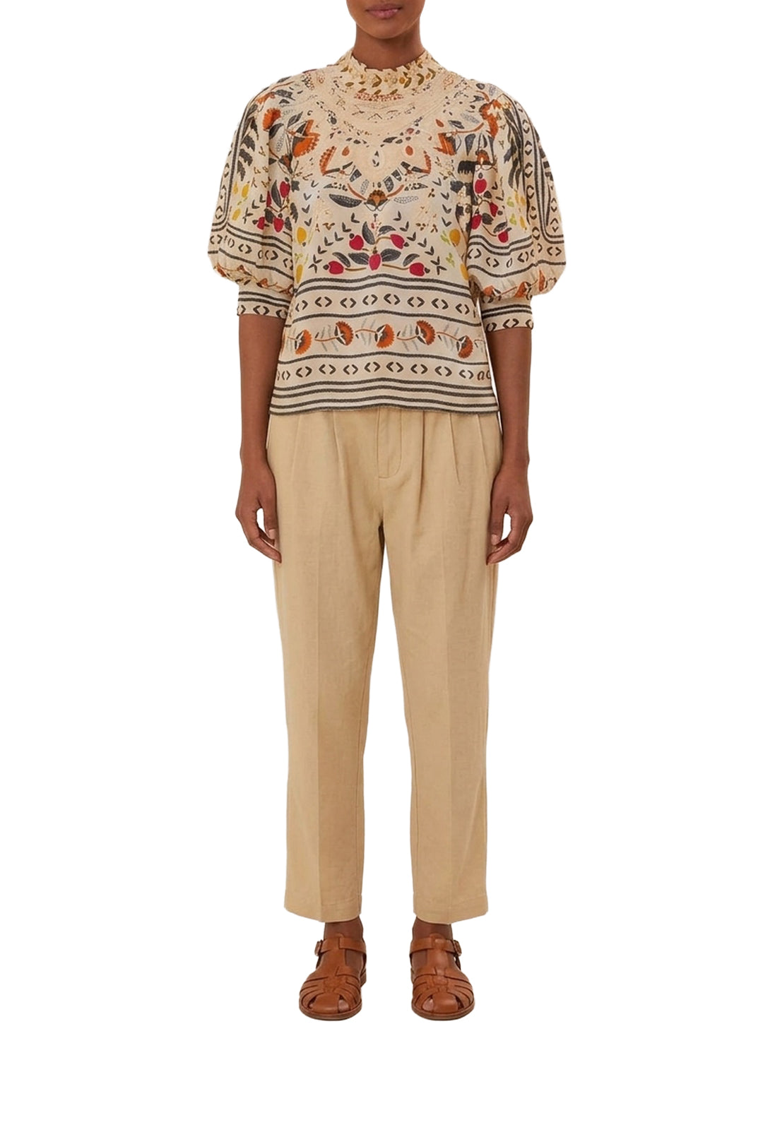 Blouse High à manches bouffantes - Beige