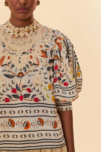 Blouse High à manches bouffantes - Beige