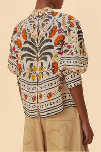 Blouse High à manches bouffantes - Beige